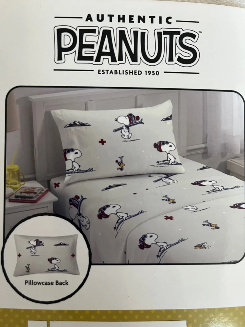 Peanuts Snoopy Ski Print in light gray Sheet Set